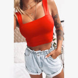 Summer Fashion Women Crop Top Sexy Sleeveless Tank Tops-Red-11