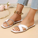 Summer Flat Sandals With Rhinestone Design Toe Slippers-2