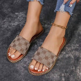 Summer Flower Print Flat Sandals For Women Non-slip Slides-2