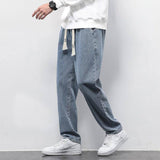Summer Loose Wide Leg Jeans Pants Men Fashion Drawstring-2