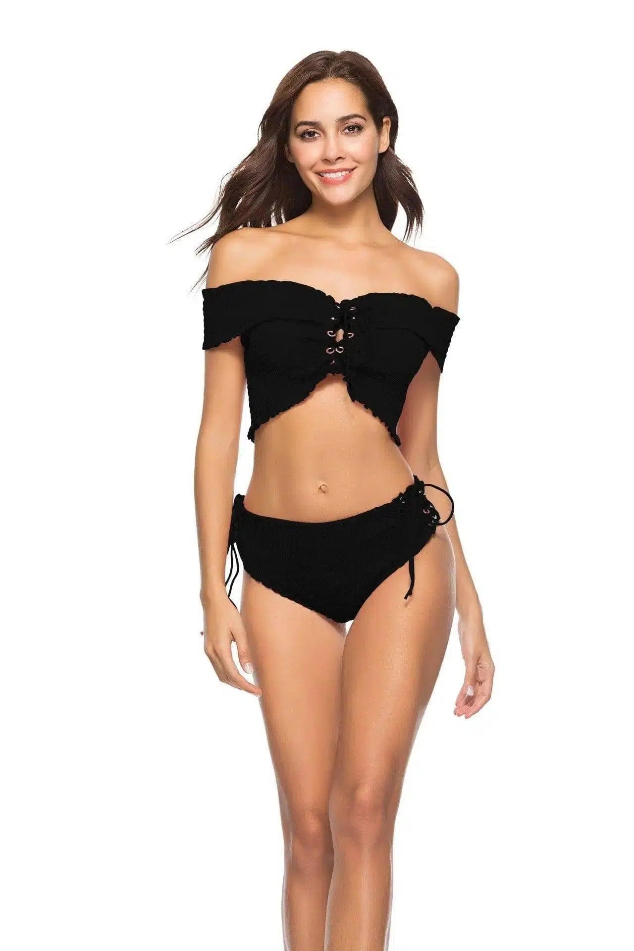 Summer new sexy cross strap two-piece bikini-Black-2