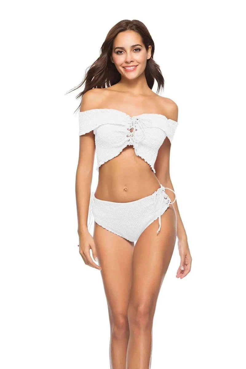 Summer new cross strap two-piece bikini-White-5