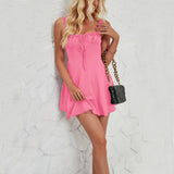 Summer Sleeveless Solid Color A-line Dress Lace-up Suspender-Pink-7