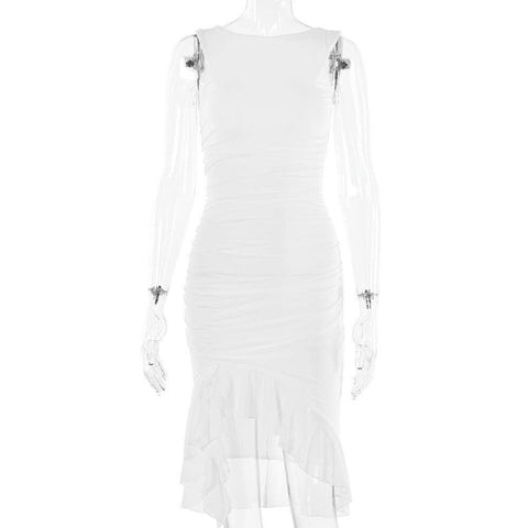 Summer Slim Skinny Sleeveless Dress For Women Fashion Party-White-13