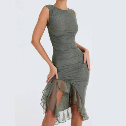 Summer Slim Skinny Sleeveless Dress For Women Fashion Party-Army green2.-17