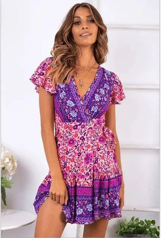 LOVEMI - Lovemi - Summer V-neck sexy bohemian print dress skirt