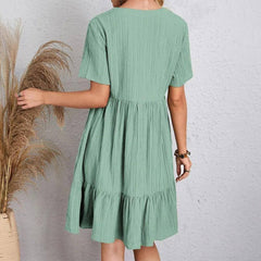 Summer Womens Short Sleeve Mini Dress Ladies Pleated Ruffle-2