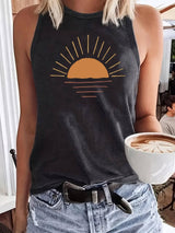 Sunrise Printed Round Neck Vest Spring And Summer Casual-Dark Gray-7