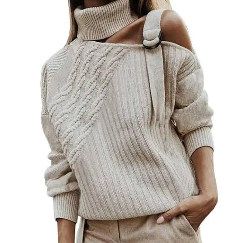 Sweater autumn and winter solid color sweater-Beige-4