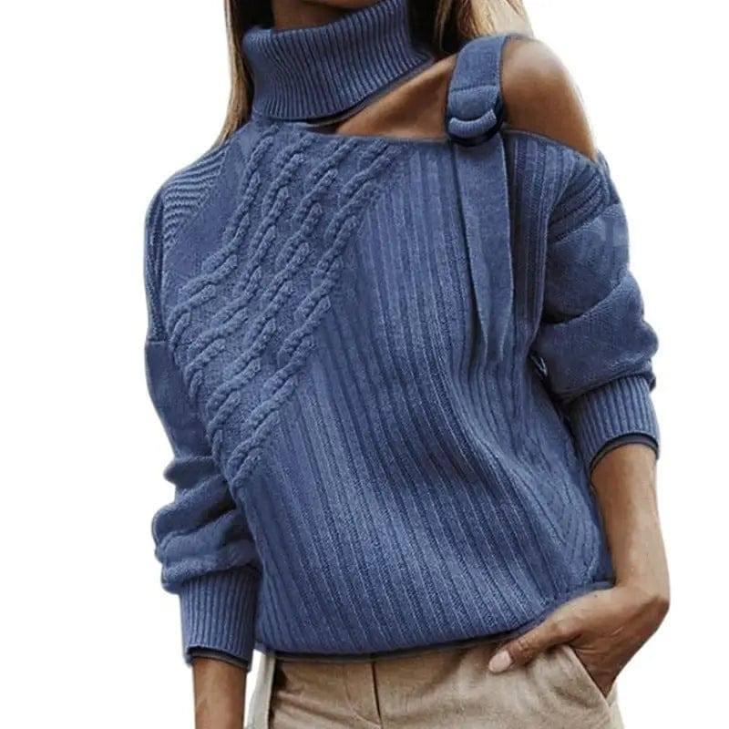 Sweater autumn and winter solid color sweater-Blue-6