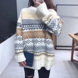 LOVEMI  Sweaters Beige / One size Lovemi -  Rhomboid Round Neck Sweater Women's Pullover Sweater