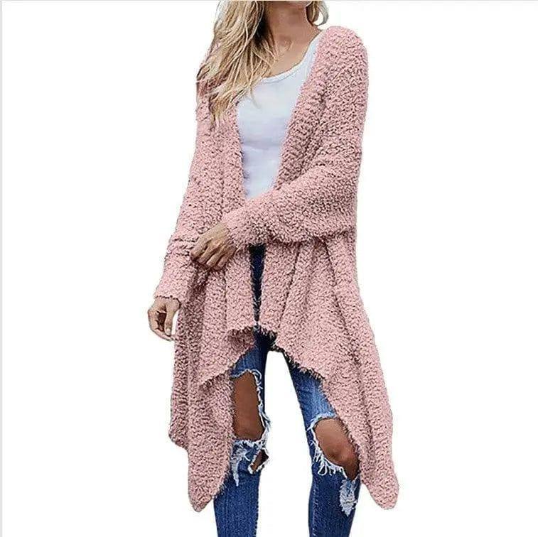 LOVEMI  Sweaters Pink / S Lovemi -  New Mid Length Cardigan Thick Plush Women's Solid Color Long