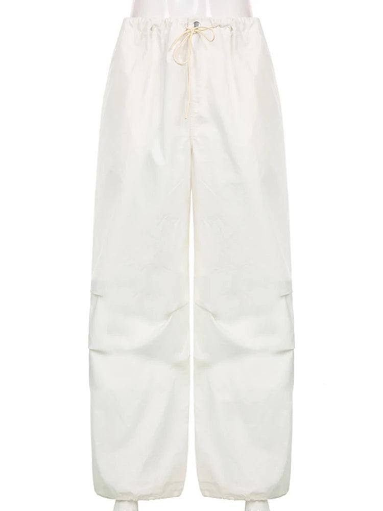 Sweetown Casual Baggy Wide Leg Sweatpants White Loose-5