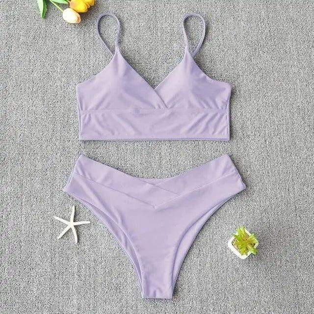 Swim Suit Swimsuit Women Two Piece Swimwear Beach Bikini 27-Purple-8