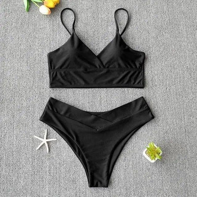 Swim Suit Swimsuit Women Two Piece Swimwear Beach Bikini 27-Black-9