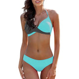 Swimsuit European And American Sexy Solid Color Split-SkyBlue-3