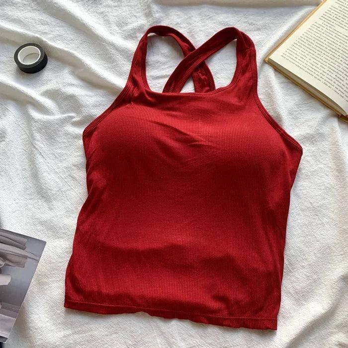 Tank Tops Women With Built In Bra Spaghetti Strap Tanks For-C-red-13