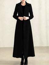 Temperament Double Breasted Solid Woolen Collar Woolen Coat-8