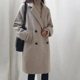 Temperament Slim Mid-length Winter Product Woolen Coat-Beige gray-1
