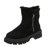 Thick Plush Snow Boots Women Faux Suede Non-slip Winter-Black-10