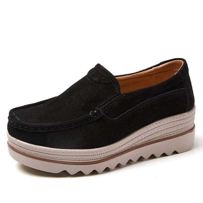 Thick-soled Flat Shoes Anti-slip Suede Height Increasing-Black-11
