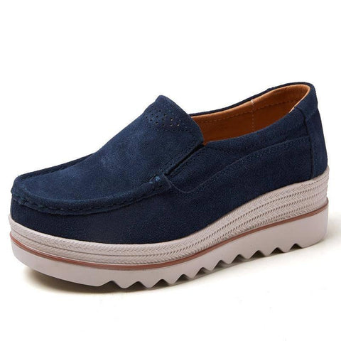Thick-soled Flat Shoes Anti-slip Suede Height Increasing-Blue-12