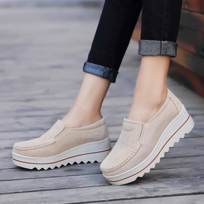 Thick-soled Flat Shoes Anti-slip Suede Height Increasing-2