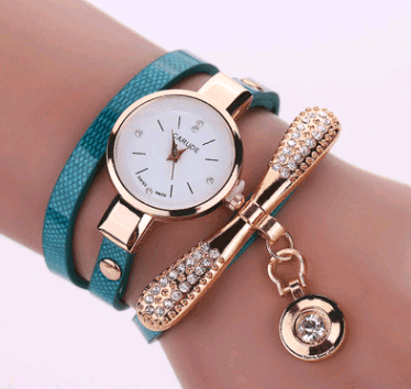 Thin belt fashion ladies watch Casual three-ring winding-Lake blue-11