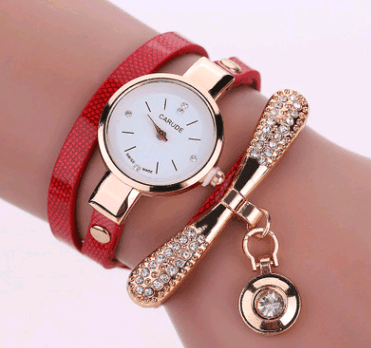 Thin belt fashion ladies watch Casual three-ring winding-Red-8