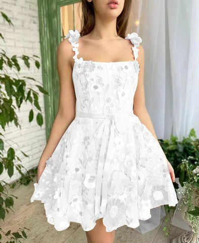 Three-dimensional Flower Embroidery Dress Summer Fashion-White-6