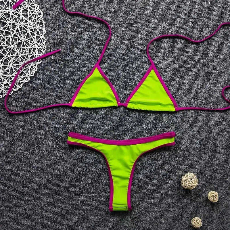 Three-point contrast bikini-Green-2