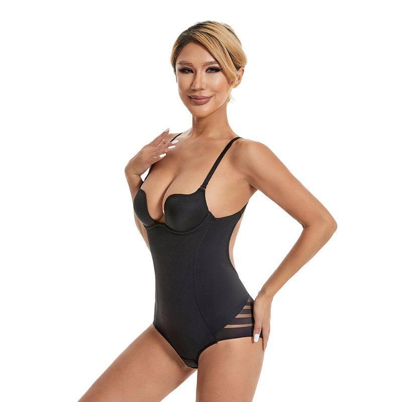 Tight Suspender Jumpsuits Backless U-shaped Bra Shapewear-Black-5