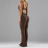 Tight Yoga Bodysuit Casual Hollow Seamless Sport clothing LOVEMI  XS Light Brown 