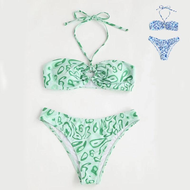 Trendy Green Paisley Bikini Set for Stylish Beach Outfits-1