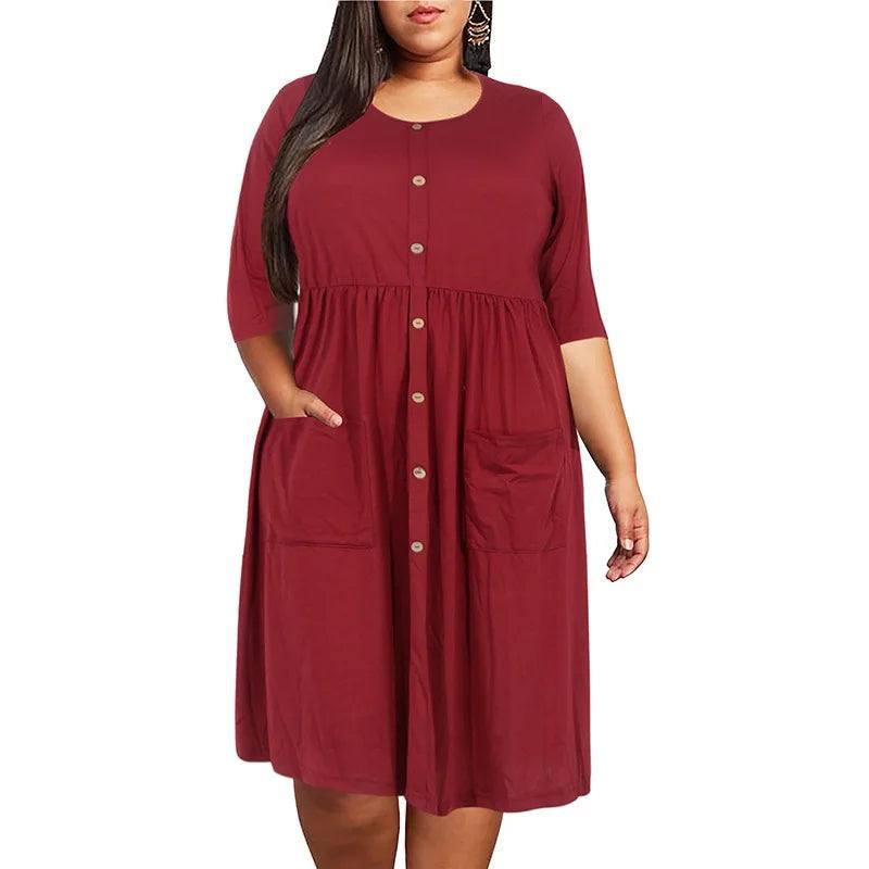 Trendy Plus Size Black Buttoned Dress - EcoBros-3