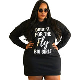 Plus Size Dresses for Women 2022 Letter Print Hoodie Casual Loose Mini Dress Sweat Suits Fall Clothes Wholesale Dropshipping-black fly-8