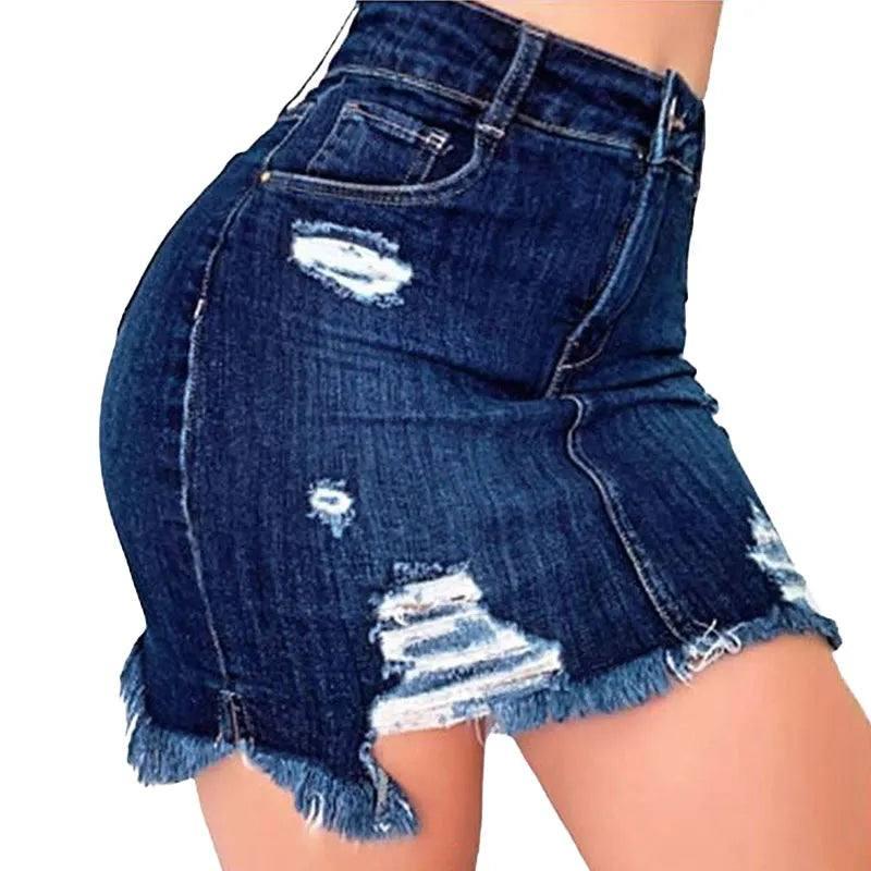 Trendy Ripped Denim Shorts for Women | Shop Now-Dark Blue-7