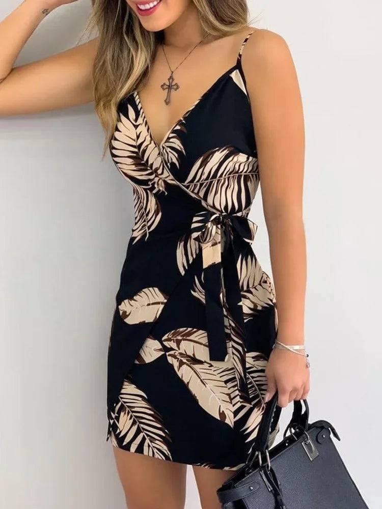 Tropical Print Wrap Dress | Summer Fashion Finds-black-3