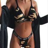 Underwear Se Xy Camouflage Bikini Two Sets-Black-1