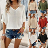 V-neck Bat Sleeve Short-sleeved T-shirt Top Summer Casual-7