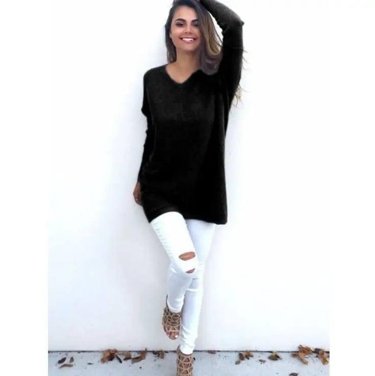 V-Neck Warm Sweaters Casual Sweater-Black-4
