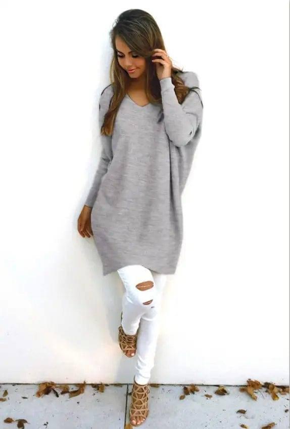 V-Neck Warm Sweaters Casual Sweater-Grey-7