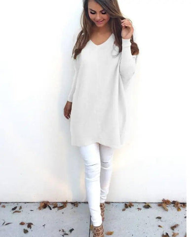 V-Neck Warm Sweaters Casual Sweater-White-9