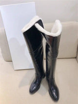 Versatile Thin Boots High Leather Women-Black-6