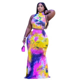 XL-5XL Plus Size Sets Women Clothing Summer 2022 Tie Dye Sleeveless Top And Long Skirt 2 Two piece set dress suit Wholesale-2