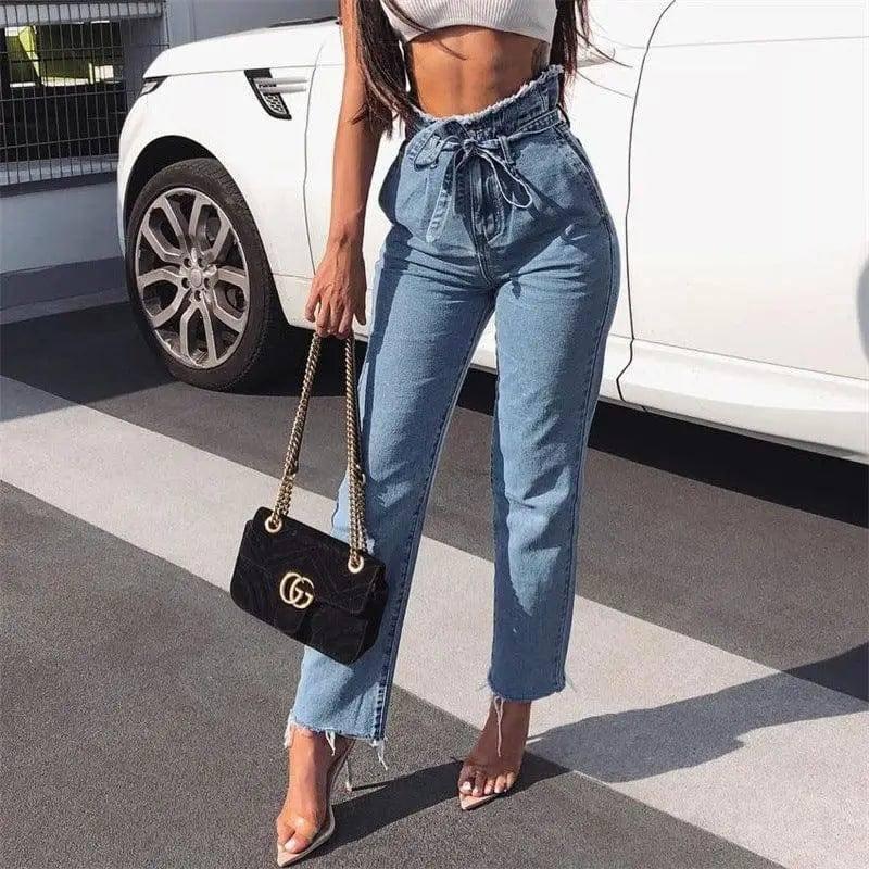 vintage tassels high waist jeans with gu charge women summer-1