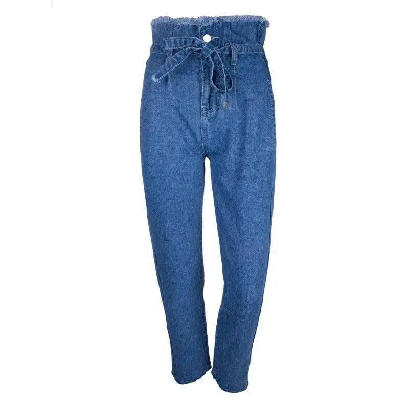 vintage tassels high waist jeans with gu charge women summer-Deepblue-2