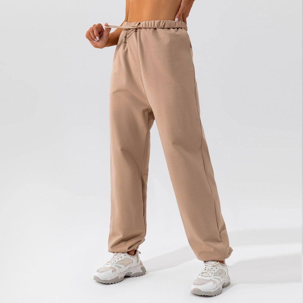 Waistband Loose Fitting Sports Pants-Camel-4