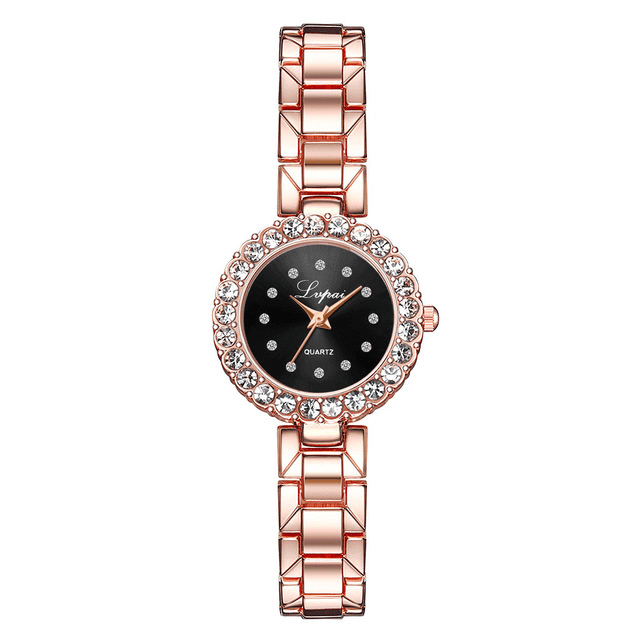 Watches-Set Bangle Clock Bracelet Wrist-Watch Quartz Women-Rose gold black-11