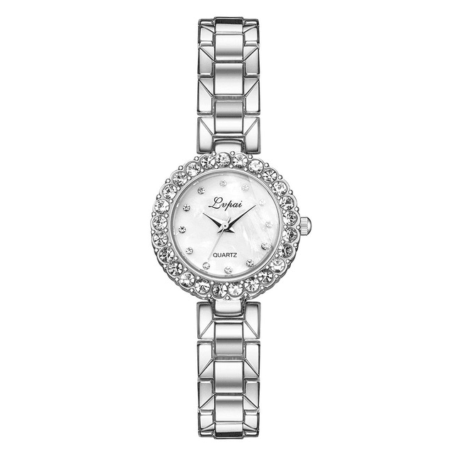 Watches-Set Bangle Clock Bracelet Wrist-Watch Quartz Women-Silver white-8